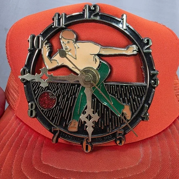 Speedway Foam Trucker Hat Orange Bowling Clock Novelty‎ One Size Vintage Cap